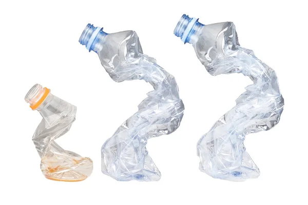 Botol Plastik Limbah Kusut Diisolasi Dengan Latar Belakang Putih Sampah — Stok Foto