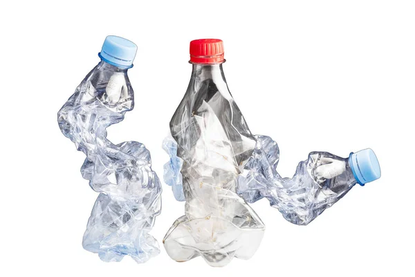 Zgniecione Plastikowe Butelki Odizolowane Białym Tle Śmieci Nadające Się Recyklingu — Zdjęcie stockowe