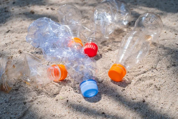 Garbage Plastic Bottles Beach Environmental Pollution Climate Change Global Warming — Stock Photo, Image