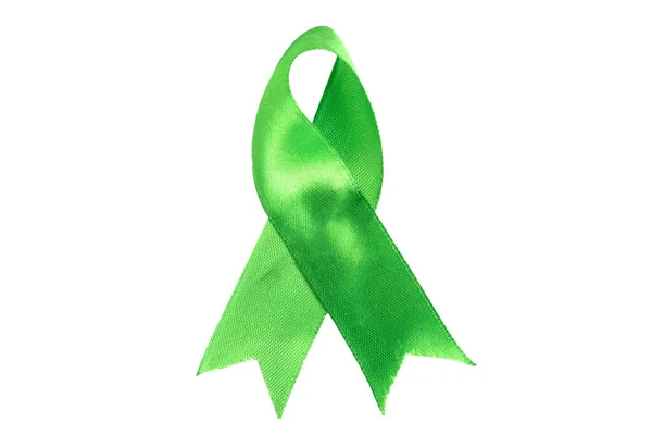 Grön Satin Band Cancer Medvetenhet Symbol Isolerad Vit Bakgrund Stockbild