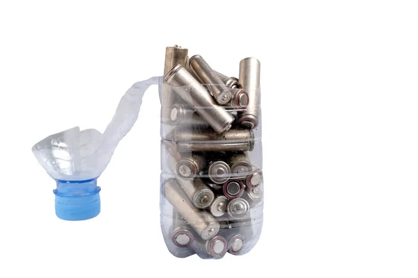 Waste Alkaline Battery Plastic Bottle White Background Chemical Waste — Stock Photo, Image