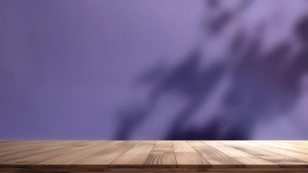 空白木制桌子 用于产品演示摘要紫色背景 — 图库照片