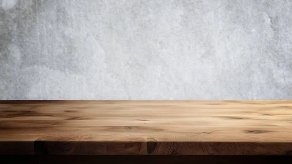 プロダクト表示および提示のための抽象的な具体的なセメントの背景が付いている空の木のテーブル ストック画像