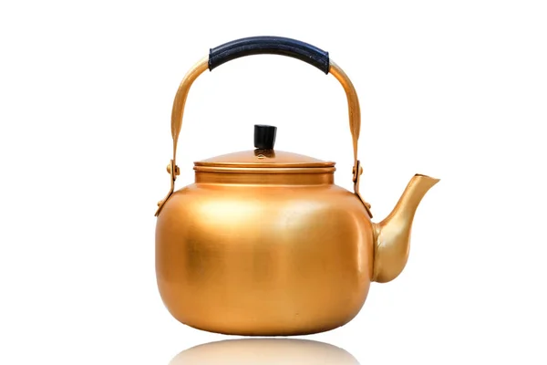 Wasserkocher Aus Gold Auf Weißem Hintergrund Teekanne — Stockfoto