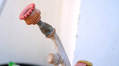 Yüklenmiş bahçe spreyi hortumunun yakın çekimi