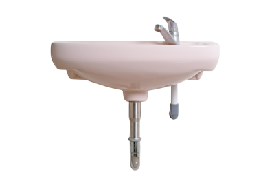 Pembe Duvarlı Banyo Şeffaf Arkaplanda Krom Musluğu ile Lavabo