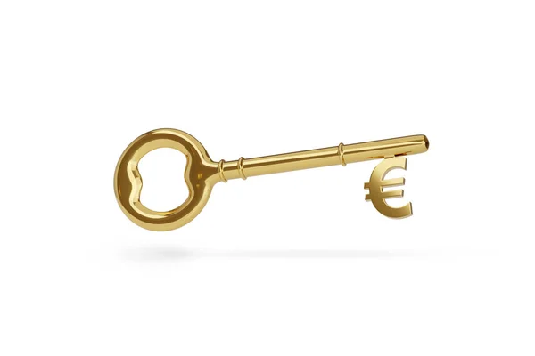 Gouden Sleutel Met Euroteken Geïsoleerd Witte Achtergrond Illustratie — Stockfoto
