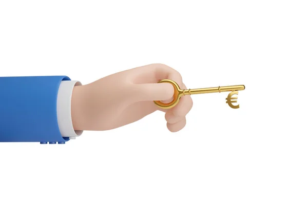 Cartoon Χέρι Κρατώντας Ένα Χρυσό Κλειδί Σήμα Ευρώ Εικονογράφηση — Φωτογραφία Αρχείου