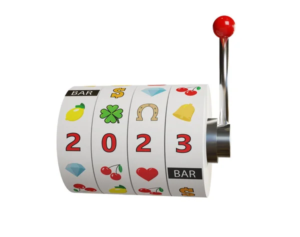 Wheels Slot Machine Number 2023 Isolated White Background New Year — Stock Photo, Image