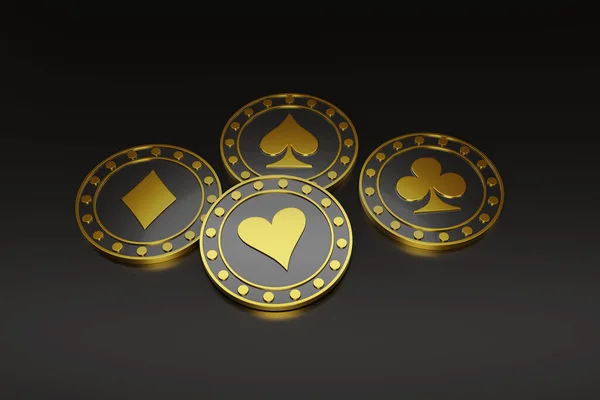 Goldene Pokerchips Isoliert Auf Dunklem Hintergrund Illustration — Stockfoto