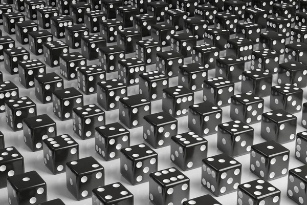 许多黑骰子的背景是白色的 3D说明 — 图库照片