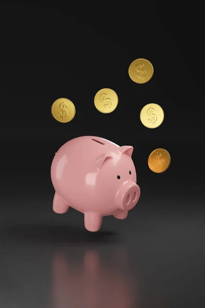 Piggy Bank Monety Dolarowe Ciemnym Tle Koncepcja Oszczędności Ilustracja — Zdjęcie stockowe