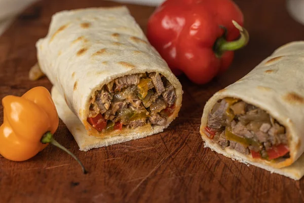 Close Burritos Typical Mexican Food Cut Half — Stock Photo, Image