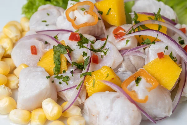 Extreme Close Ceviche Typical Fish Based Dish Peruvian Cuisine — Stock Photo, Image