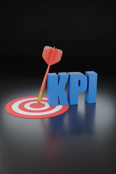 Dart with KPI solid text on dark background. Key Performance Indicator. 3d illustration.