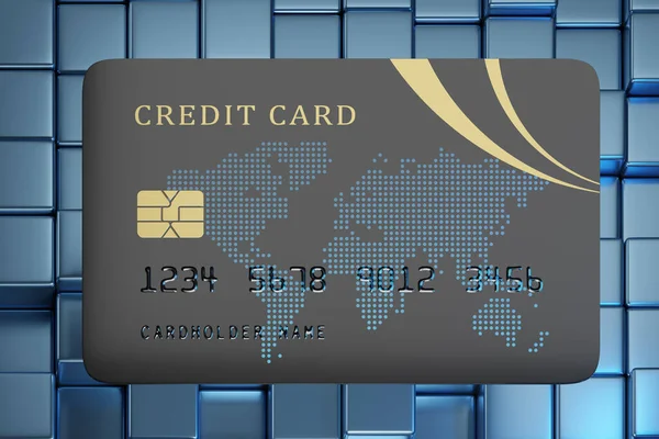 Primer Plano Tarjeta Crédito Cubos Azules Ilustración —  Fotos de Stock
