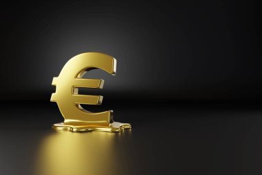 Altın Euro sembolü kopyalama alanı ile eriyor. 3d illüstrasyon.