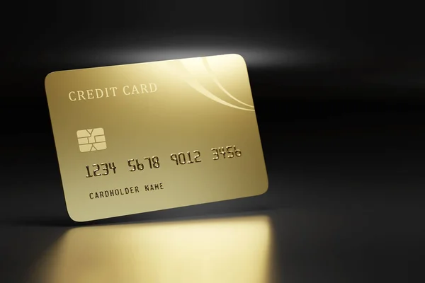 Zlatá Kreditní Karta Kopírovacím Prostorem Tmavém Pozadí Ilustrace — Stock fotografie