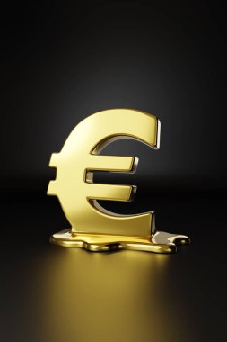 Koyu arkaplanda eriyen altın avroluk sembol. 3d illüstrasyon.