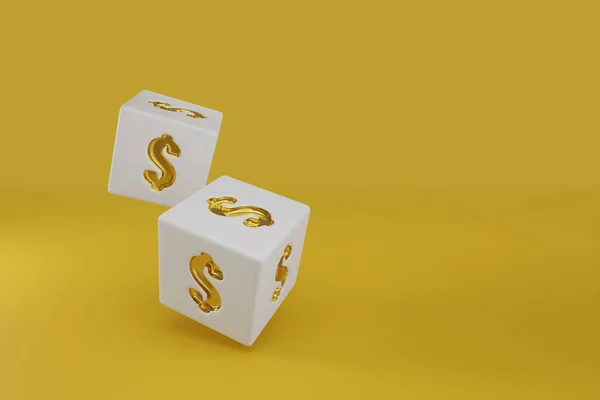 Two Dice Golden Dollar Signs Copy Space Illustration — Stock Photo, Image
