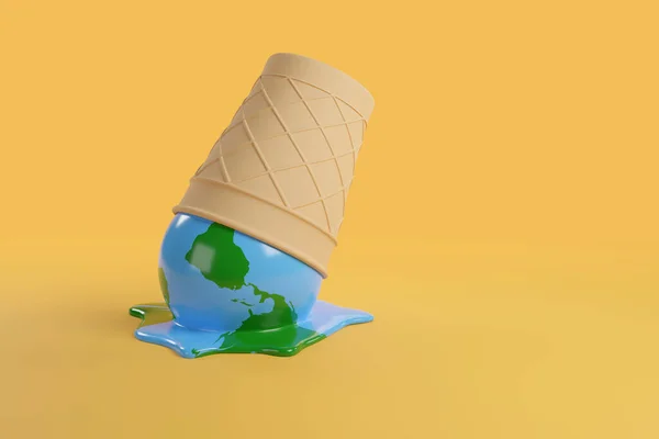 Λιωμένο Παγωτό Σχήμα Πλανήτη Χώρο Αντιγραφής Ιδέα Της Υπερθέρμανσης Του — Φωτογραφία Αρχείου