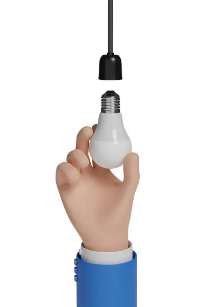 Cartoon Hand Placing Light Led Bulb Isolated White Background Illustration — Stock Photo, Image