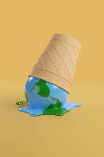 Λιωμένο Παγωτό Σχήμα Πλανήτη Έπεσε Στο Έδαφος Ιδέα Της Υπερθέρμανσης — Φωτογραφία Αρχείου