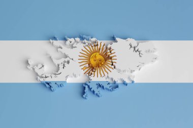 Falkland Adaları 'nın üç boyutlu haritası. Arjantin bayrağı renginde. 3d illüstrasyon.