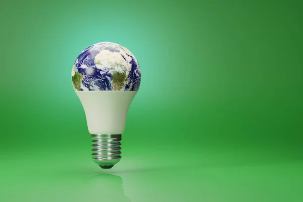 Planet earth shaped like an electric LED bulb with copy space. 3d illustration.
