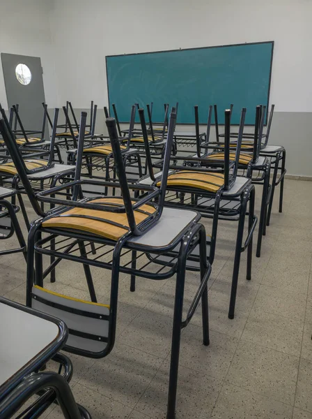 Empty school classroom. Closed school concept.