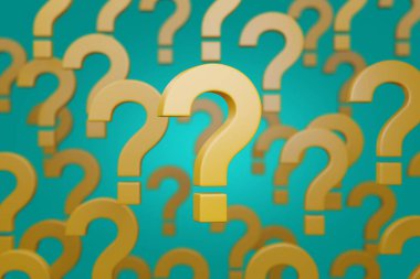 Bir sürü sarı soru işareti var. 3d illüstrasyon.