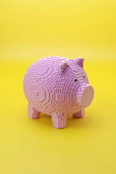 Piggy Bank Pixel Art Style Aislado Sobre Fondo Amarillo Ilustración — Foto de Stock