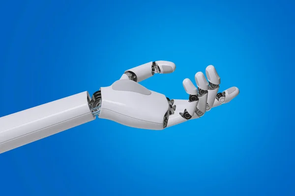 Robotic Hand Med Handflatan Upp Isolerad Blå Bakgrund Illustration — Stockfoto