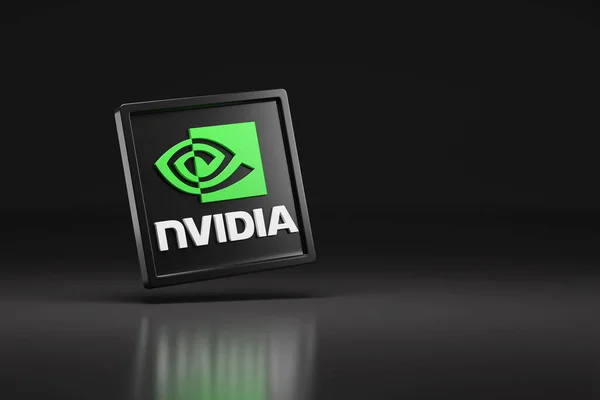 Buenos Aires, Arjantin; 12 Eylül 2023: Nvidia logosu koyu arka planda üç boyutta izole edildi. 3d illüstrasyon.