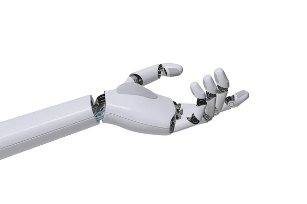Mão Robótica Com Palma Para Cima Isolada Sobre Fundo Branco — Fotografia de Stock