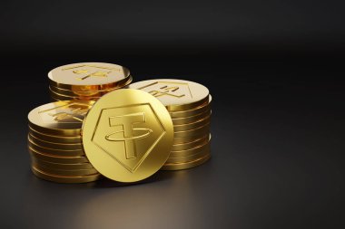 Bir yığın altın USDT paralar. 3d ilüstrasyon.