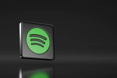 Buenos Aires, Arjantin; 27 Ekim 2023: Üç boyutlu Spotify simgesi siyah arkaplanda kopyalama alanı ile izole edildi.