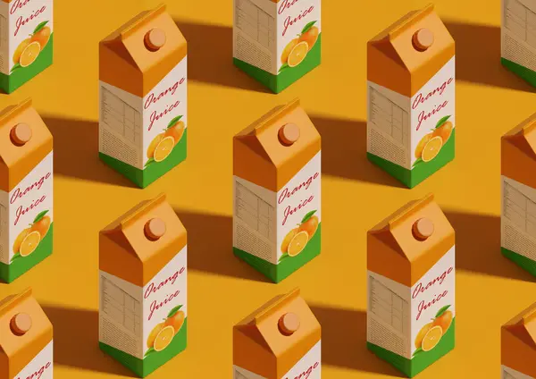 Orange Juice Carton Isometric Seamless Pattern. 3d illustration