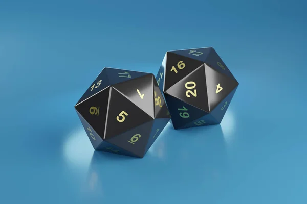 Pair Icosahedron Dice Isolated Blue Background Illustration — Stock Photo, Image
