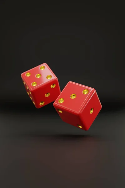 Two Red Dice Gold Dots Floating Black Background Illustration — Stock Photo, Image