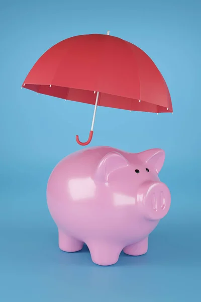 Piggy Bank Umbrella Isolated Blue Background Illustration — Stock Photo, Image