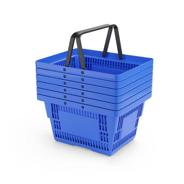 堆放的超市篮子被白色背景隔离 3D说明 — 图库照片