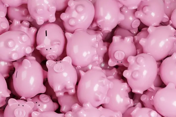 Background of a lot of piggy banks. 3d illustration.