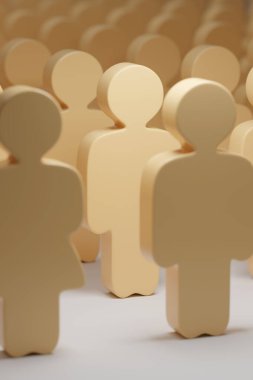 Kalabalıkta duran insan figürü. Personel seçimi konsepti. 3d illüstrasyon.