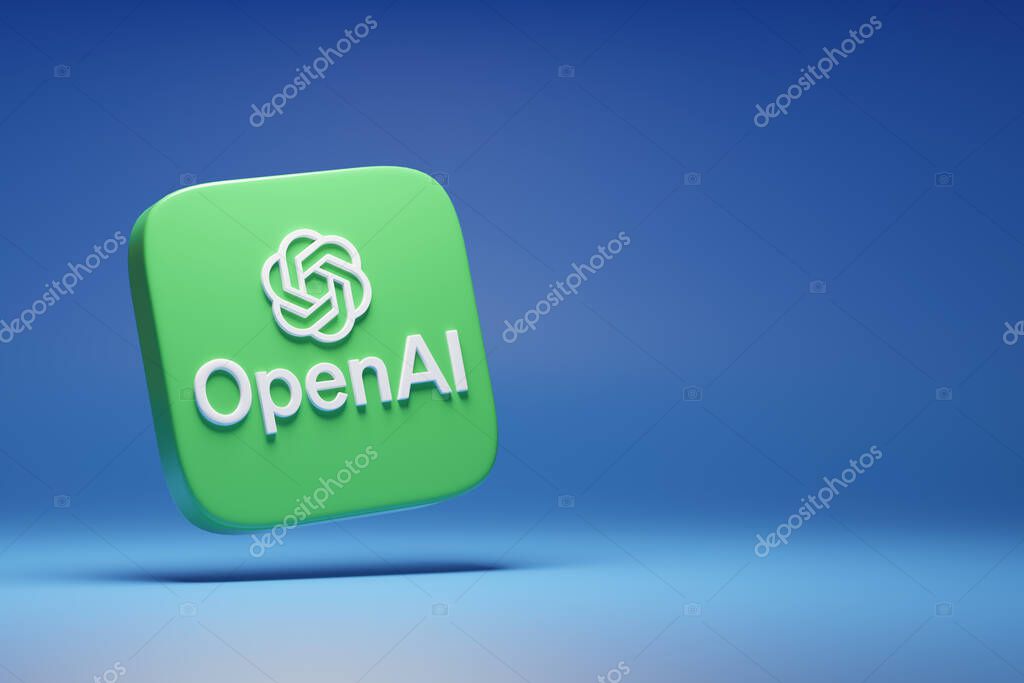 Buenos Aires, Argentina; December 15th 2023: OpenAi logo isolated on blue background.