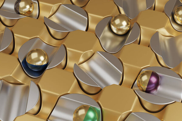 Сферы вращаются на вращающемся механизме. 3d иллюстрация.