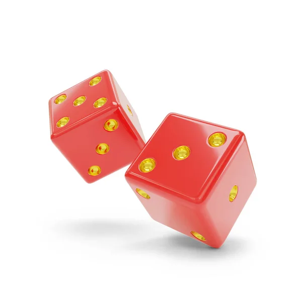 Two Red Dice Gold Dots Isolated White Background Illustration — Stock Photo, Image