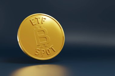 Altın Bitcoin ETF Beneği kopyalama alanı ile izole edildi. 3d illüstrasyon.