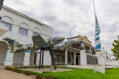 San Miguel de Tucuman, Argentina - January 18th, 2024: Sculpture of an airplane on the Independence Walk of Famailla Tucuman. clipart
