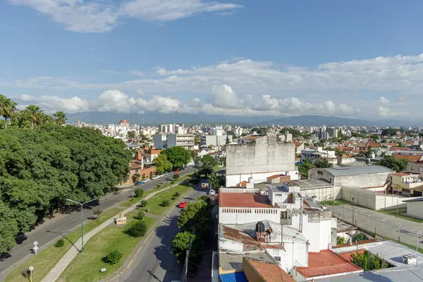 stock image Aerial view of Hipolito Yrigoyen Avenue in the city of Salta in Argentina.